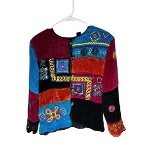 Allure Women's Vintage Multicolor Patchwork Jacket Size M Embroidered